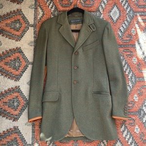 Ralph Lauren 2 Green Coat Blazer Jacket Tweed Leather RRL Polo VtG XS Plaid